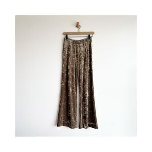 Issey Miyake Velvet Wide Leg Pants Elastic Waist Khaki Golden Tan Women's Medium